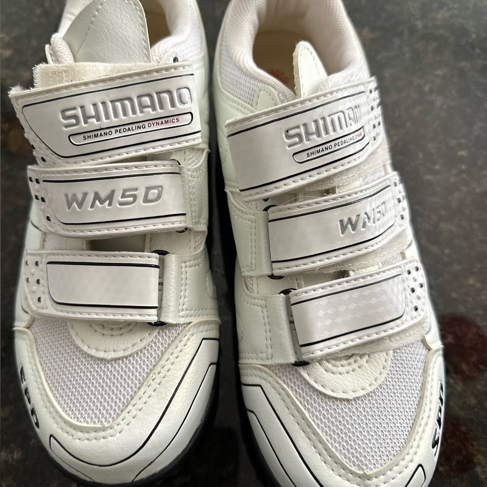 Shimano White Athletic Cycling Shoes with Velcro Straps